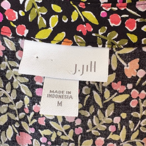 J Jill Sleeveless Black Floral Berry 1/4 Button Casual Midi Dress M Boho Easter - Picture 4 of 9